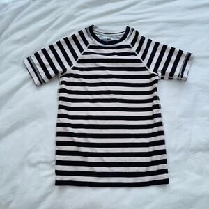 Tea Collection Boys Rash Guard Navy White Stripe Size 8 Swim Top UPF